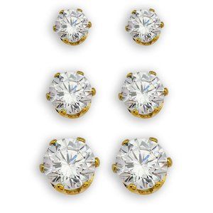 REIGN 3-Pair Zirconia Gemstone Earrings Stud Set